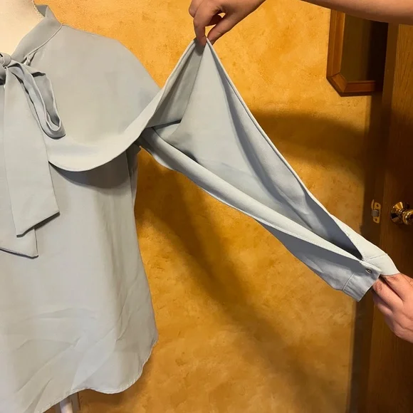 Chicwish - Light Blue Bowknot Cape Sleeves Blouse- Size M - Picture 7 of 12